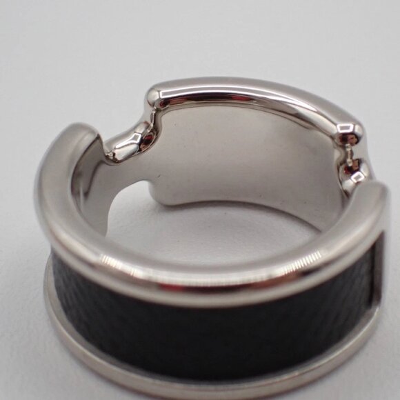 HERMES Olympe Ring XS Palladium Plated Calf Skin Leather Black Silver - Picture 10 of 10